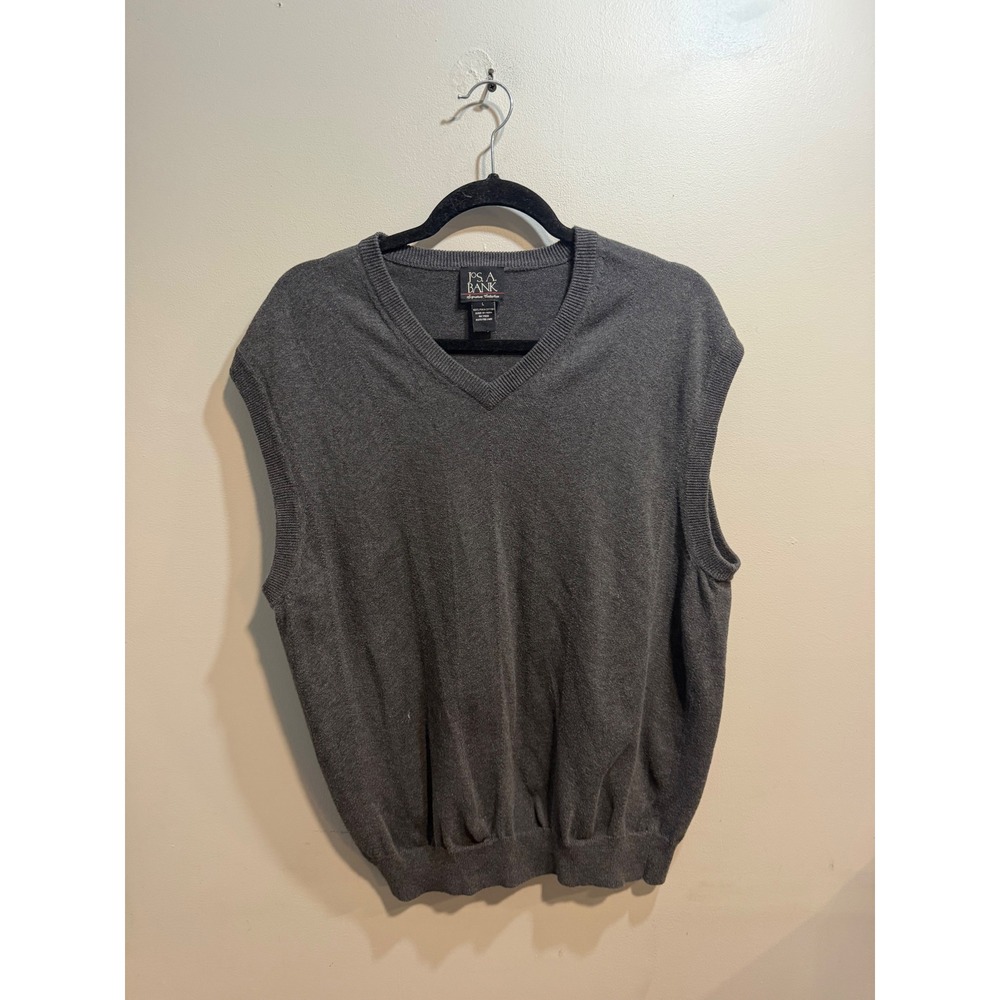 Jos A Bank Signature Collection Mens Gray Pima Cotton V-Neck Sweater Vest L